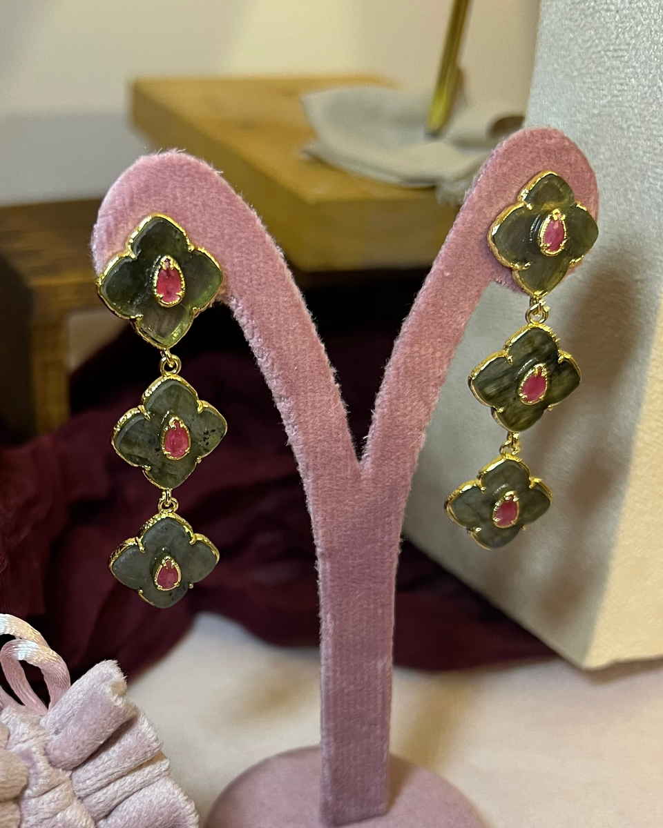 B4 boucle aventurine et quartz fraise